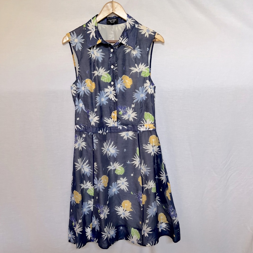 Creatures of The Wind Navy Floral Cotton & Silk Blend Dress.  Size 10
